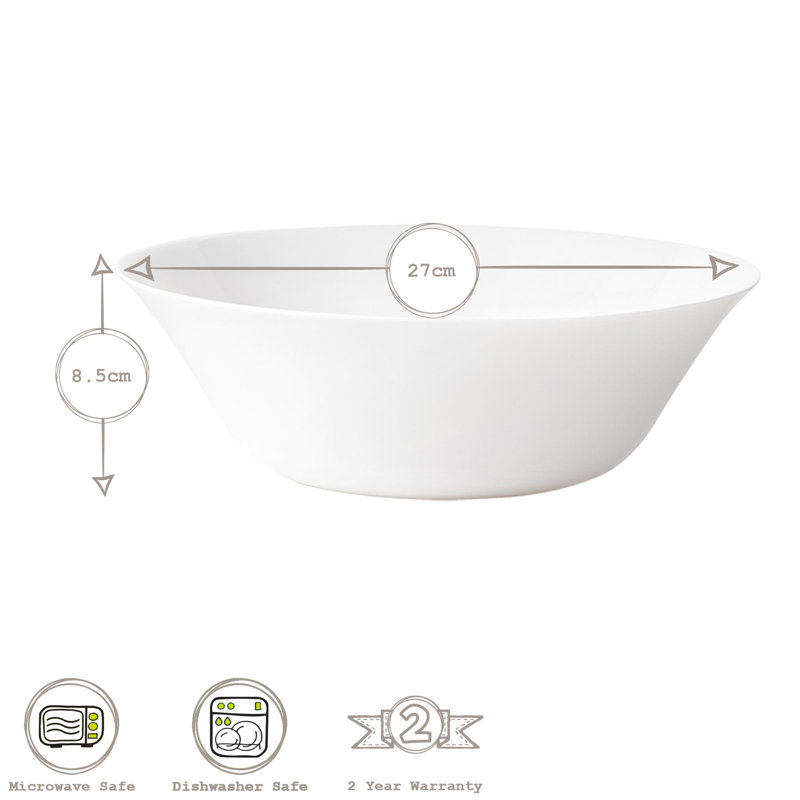 White Moon Glass Serving Bowls - 27cm, Set of 6