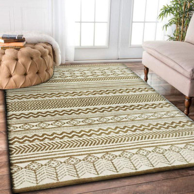 Tapis à chevrons beige/blanc fait main Yesica