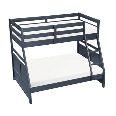 Navy Blue Twin Over Full Bunk Bed With Frame, Guard Rails, And , Bedroom Space In Blue, Slat System, Youth Centerpiece