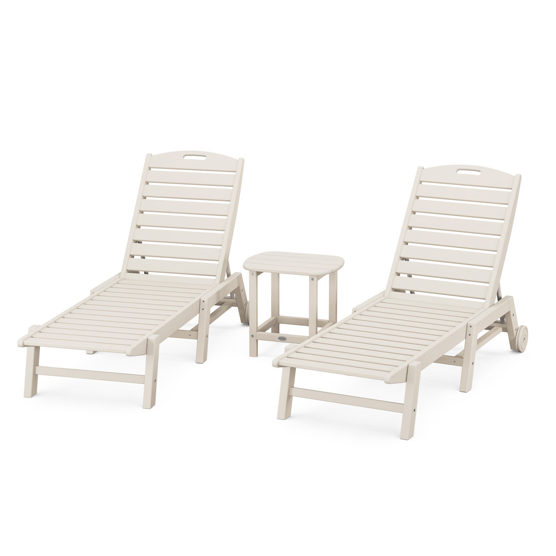 Nautical 3-Piece Chaise Lounge with Wheels Set with South Beach 18" Side Table (Set of 3) POLYWOOD® 