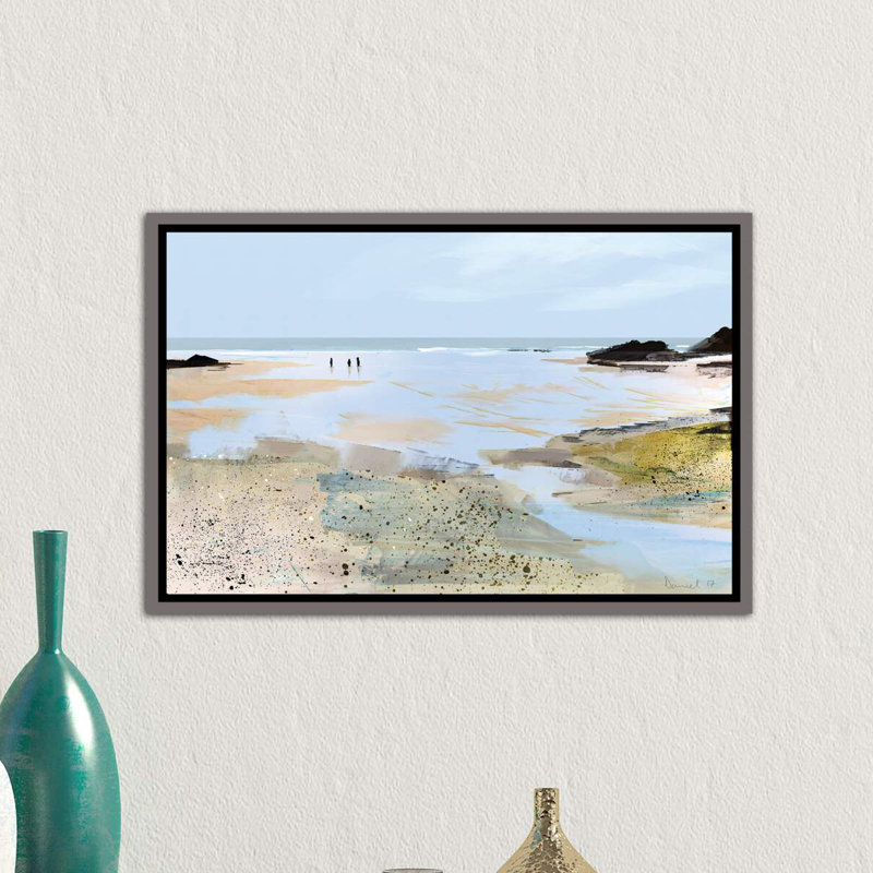 Vue sur la mer, impression d’art graphique, Toile encadrée de bois rustique foncé, H 32 po x l 48 po x 1,5 po