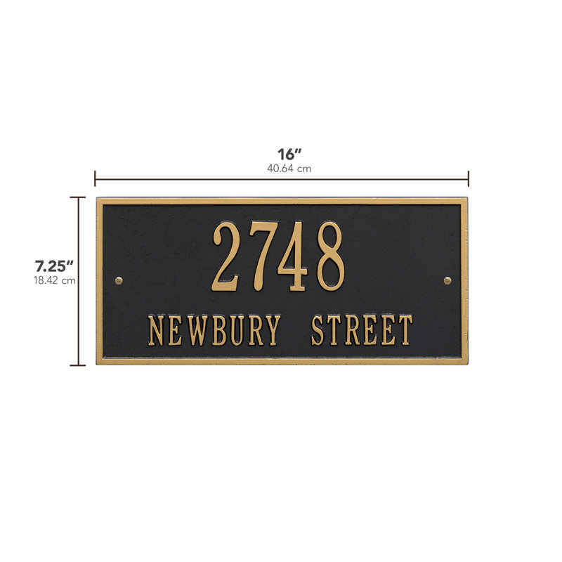 Hartford 2-Line Wall Address Plaque, Yes, Black and Gold