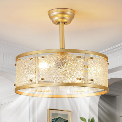 20" Caged Ceiling Fans With Lights, Gold Fandelier Ceiling Fan With Light, Mid Century Chandelier Ceiling Fan With Remote Control, 6 Speeds For Bedroom, Nursery, Living Room