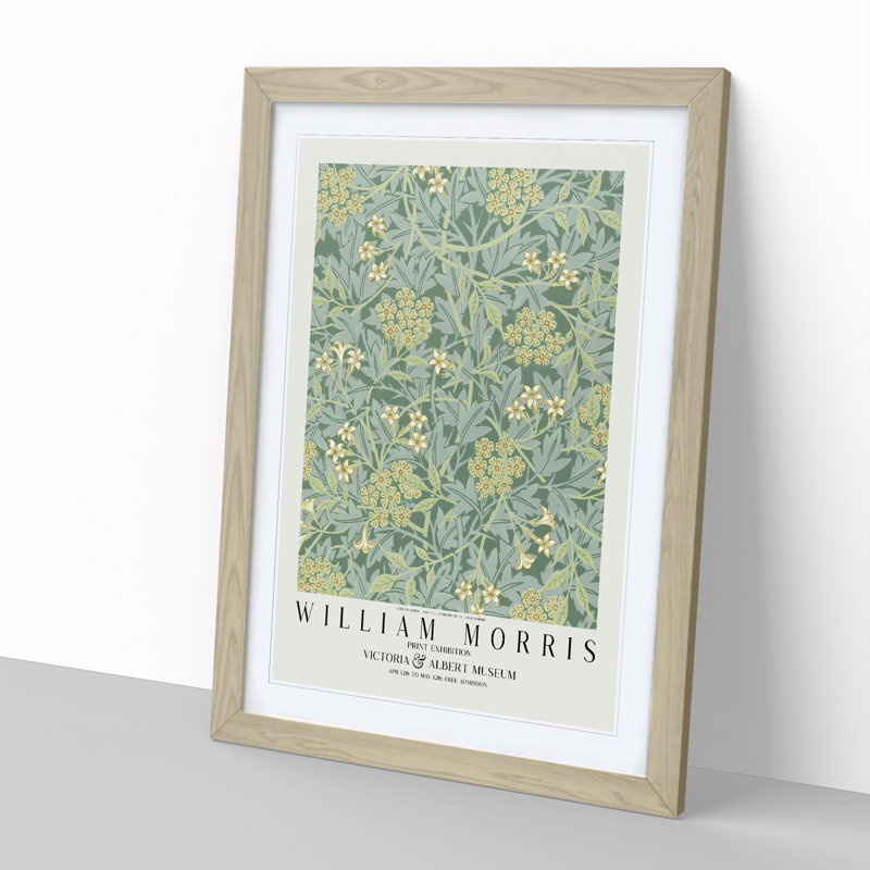 Jasmine-Jade Jasmine with Border by William Morris - Picture Frame Painting, 48cm H x 36cm W x 2cm D, Oak