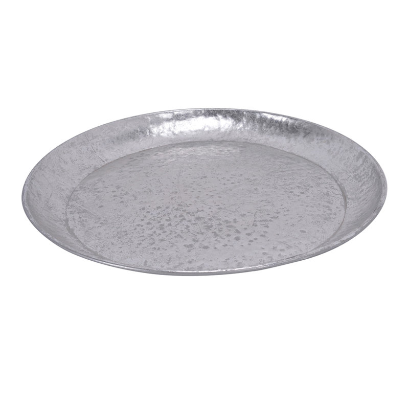 Plateau Vello, forme ronde, texture martelée, fer argenté 15 po