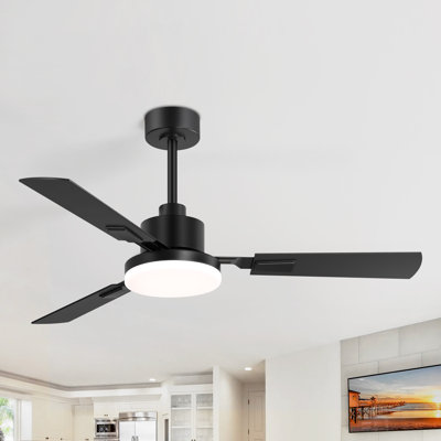 Searle 52'' Matte Black Ceiling Fan with LED Lights and Remote, 6 Speed Quiet Reversible DC Motor, 3 Plywood Blades, 5''/10'' Downrods