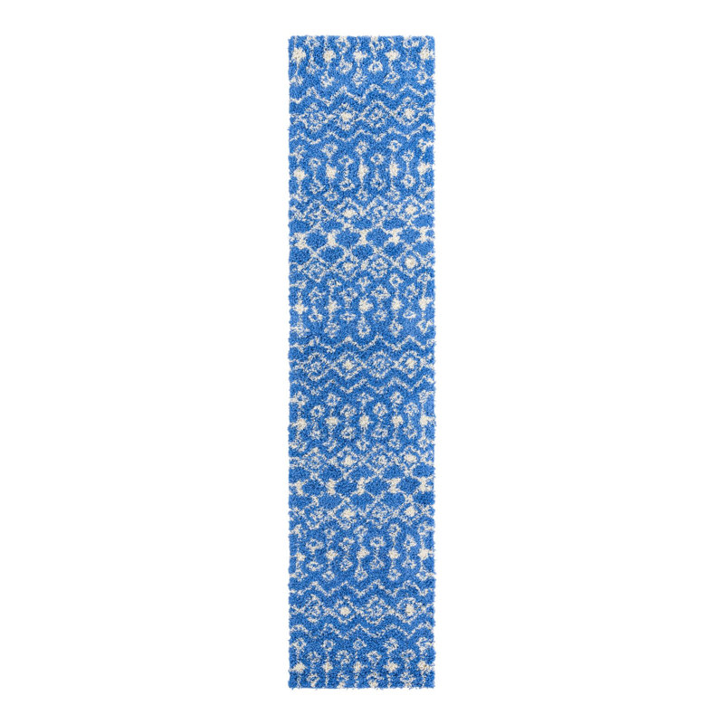 Griego Moroccan Trellis Shag Rug_Navy Blue, Runner 2'7" x 10'