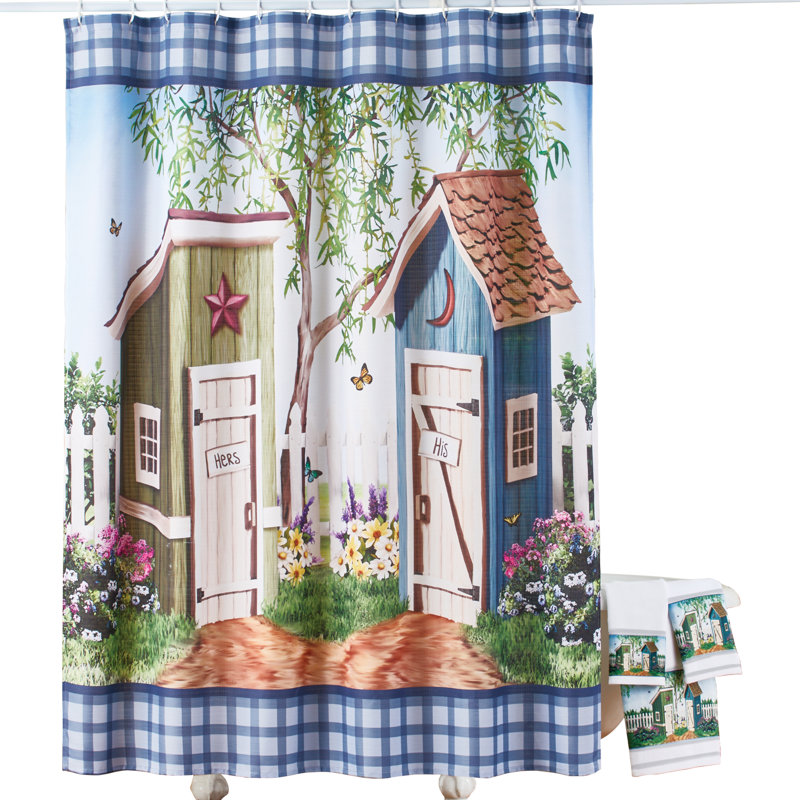 Charming Garden Outhouse Scene Polyester Shower Curtain