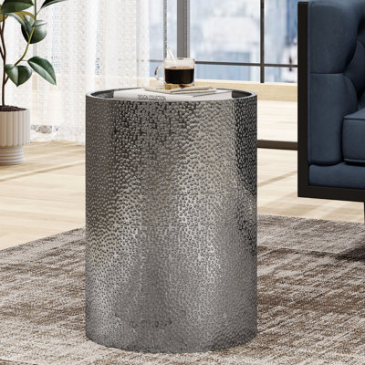 Fashionable Metal Accent Table, Hammered Texture, Iron Frame, 15.61" D X W 21.65" H, No Assembly, Silver Frame Construction,