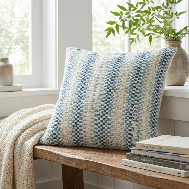 Coussin en lin Zigzag Rows, H 20 po x l 20 po, Carré