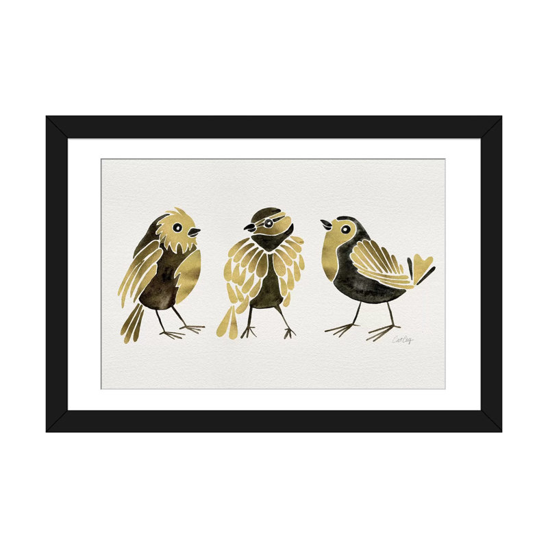 Pinsons dorés Strickler, Papier d'art encadré noir, H 24 po x l 32 po x P 1 po