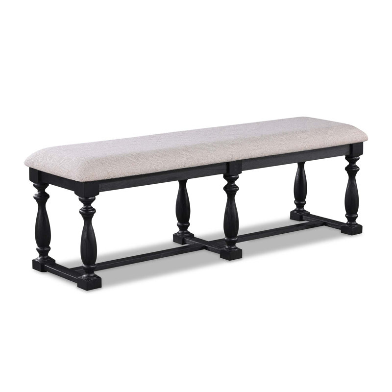 Rustic Traditional Dining Set Rectangle Table Fabric Upholstered Bench Tufted Nailhead Trim Chairs 6Pc Set