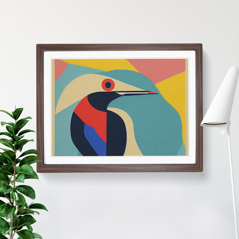Abstract Kingfisher Bird Vol.2 - Framed Print, 46cm H x 64cm W x 2cm D, Walnut