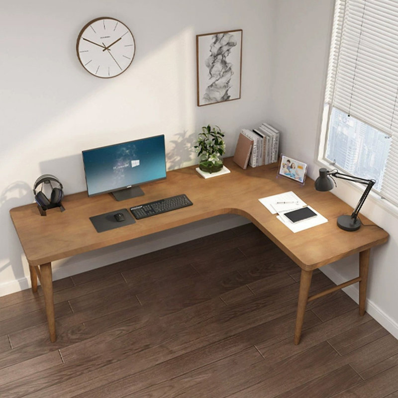 Bureau brun en bois massif en forme de L, Oui, H 29,53 po x l 70,87 po x P 39,37 po