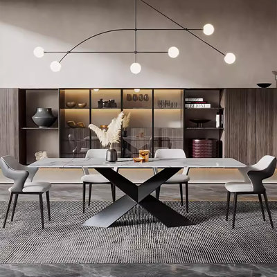 Lataria 94.5" Rectangular Extendable 10-Seater Faux Marble X-Shaped Dining Table