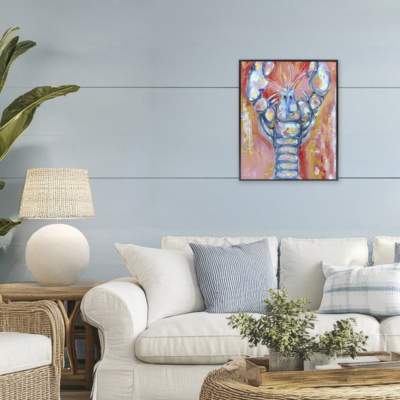 Giclée encadrée Funky Vibrant Lobster, design par Estelle Grengs, H 20 po x l 16 po, Giclée encadrée noir minuit