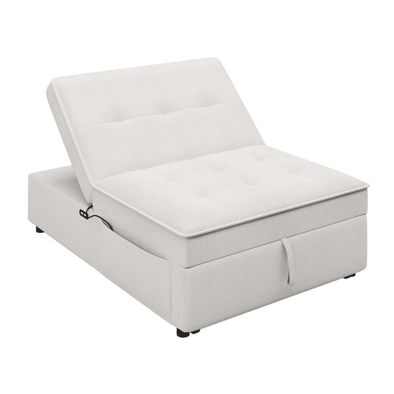 Versatile Folding Ottoman Bed with Storage and USB Port for Various Rooms, White Linen