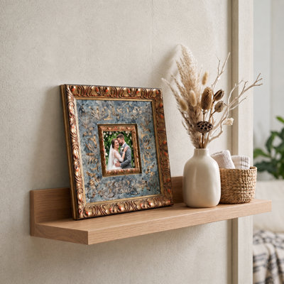 Cadre photo baroque sculpté à la main en bois massif - or antique et bleu sarcelle héritage pour mur et table