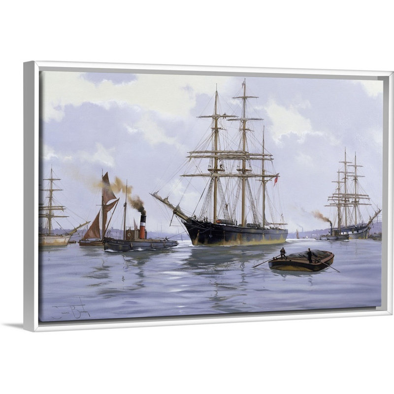 «Gray Day on the Thames, 2009» par James Brereton, reproduction d'art graphique sur toile, Cadre flottant blanc