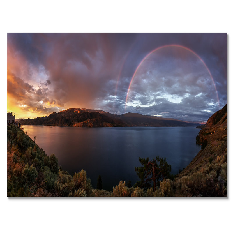 «Warm Sunset Over Lake II» - Décoration murale en toile nautique et côtière, H 12 po x l 20 po x P 1 po, Toile tendue