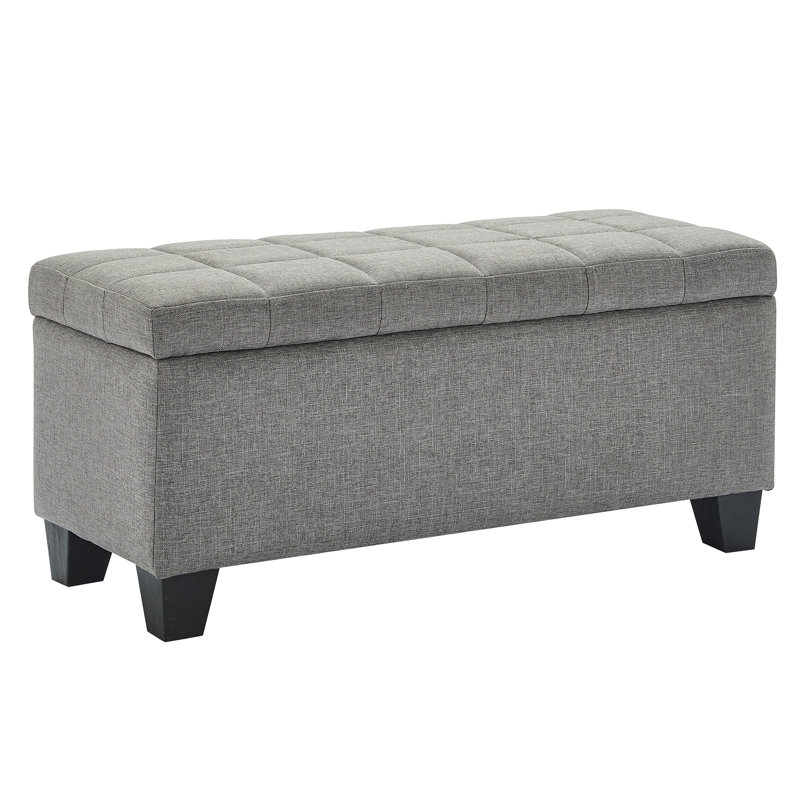 Repose-pieds capitonné en tissu avec rangement Pimentel, Mélange de polyester gris