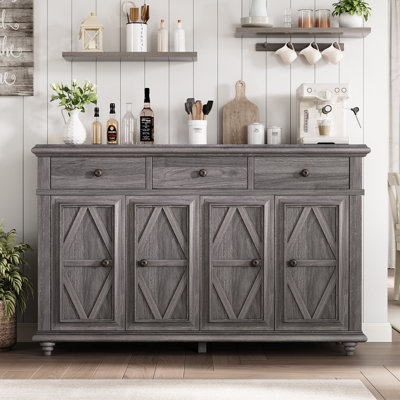 Farmhouse 55" W Sideboard with Solid Wood Countertop & Solid Wood Legs