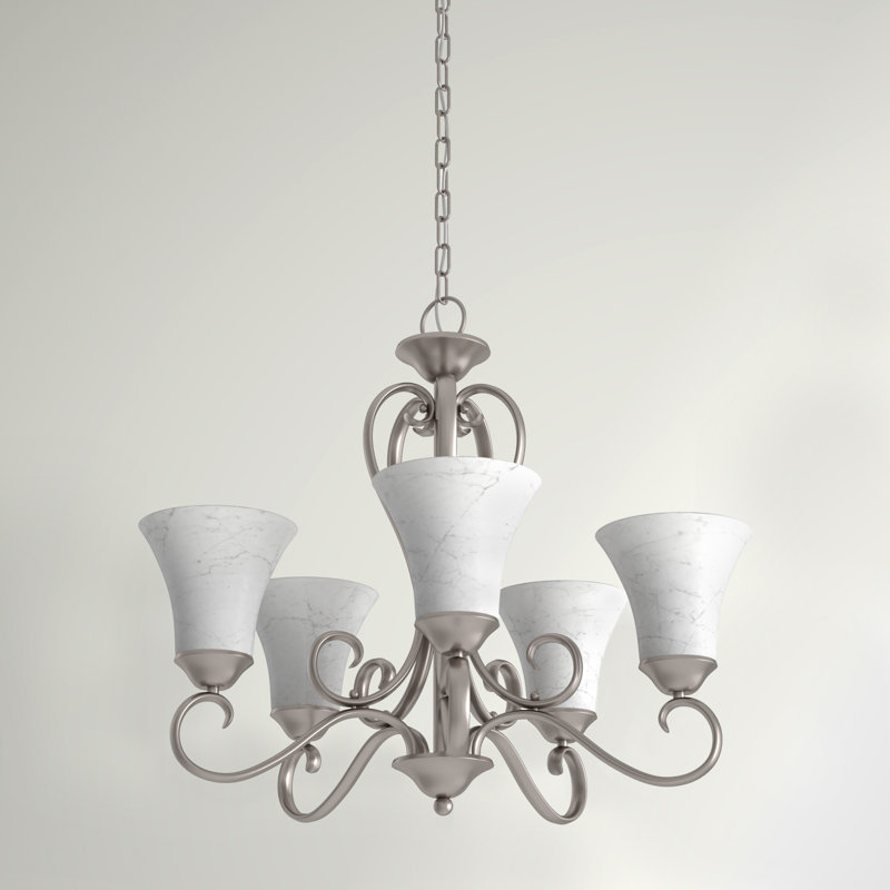 Lustre classique à 5 lumières avec abat-jour Neal, Nickel antique
