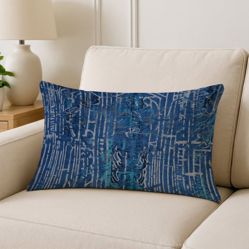 Coussin décoratif intérieur / extérieur gris Modern Modern, Rectangle H 20 po x l 14 po, Bleu abstrait 5