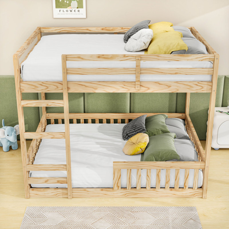 Lit superposé double en bois avec échelle, Naturel