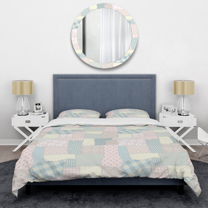 Ensemble de housse de couette multicolore à motif patchwork pastel, Housse de couette pour grand lit et 2 taies décor