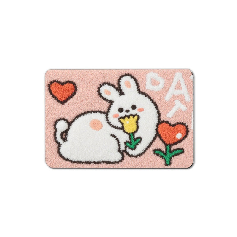 Tapis de bain Mignon lapin avec tulipe, 16 x 24 po