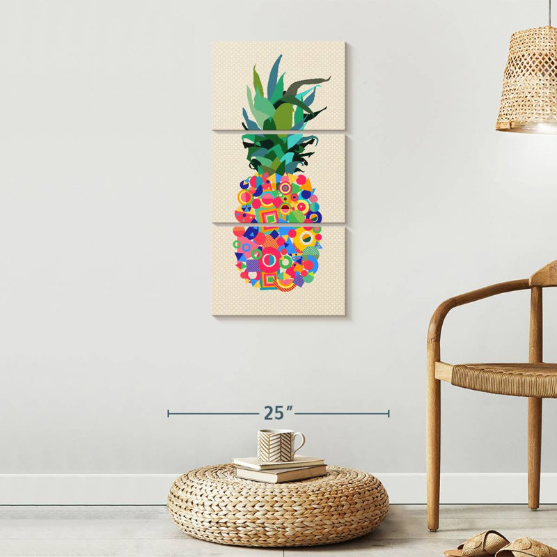 Abstrait ananas - ensemble de 3 impressions sur toile tendue, H 15 po x l 32 po