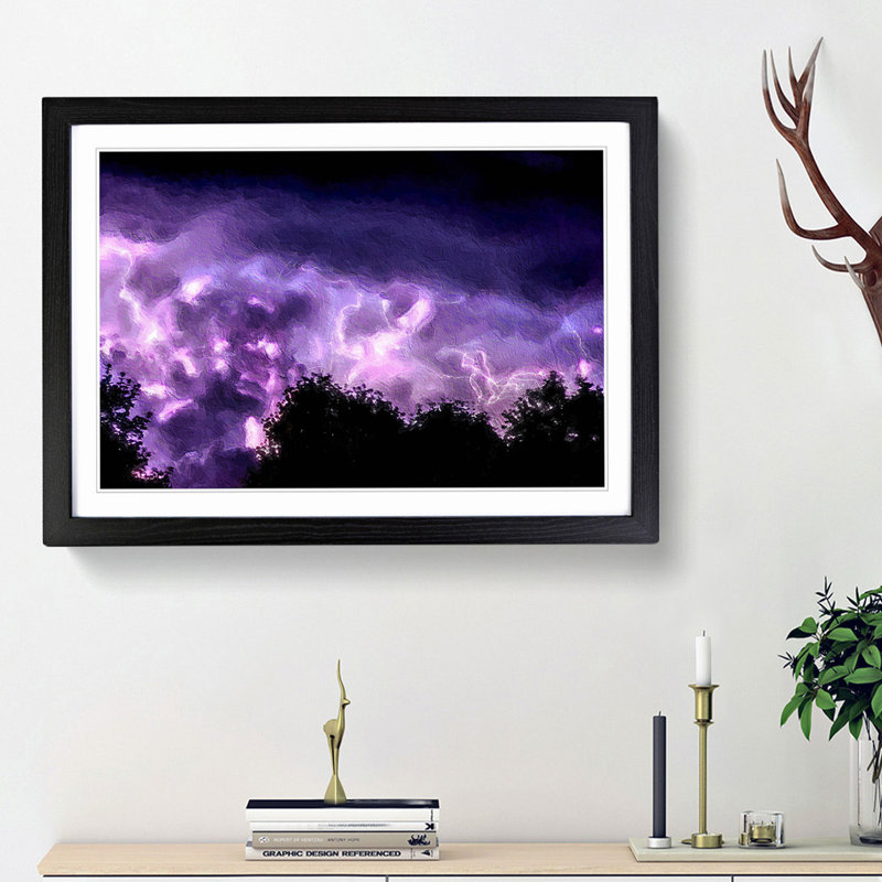 LightningAbove the Trees - Picture Frame Painting Print, 36cm H x 48cm W x 2cm D, Black Framed