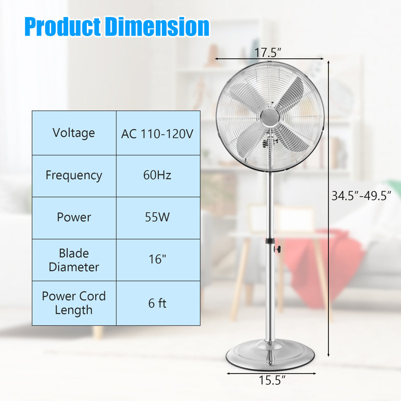 Ventilateur oscillant sur pied 49,5 po Costway, Argent