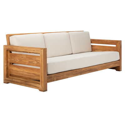 Guadeloupe 83.5" Wide Outdoor Teak Patio Sofa with Cushions