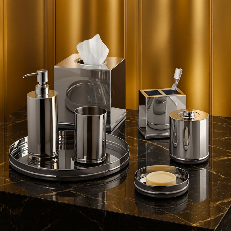Accessoires pour la maison et le bureau en acier inoxydable poli de la collection Lustra