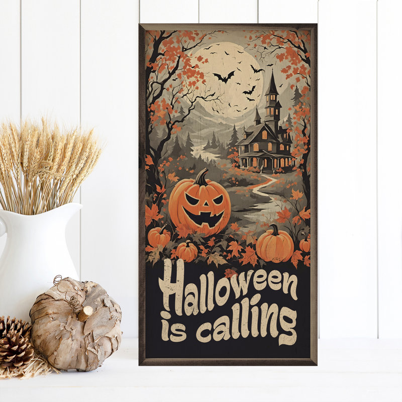 «Halloween Is Calling» sur bois, H 40 po x l 20 po x P 1,24 po