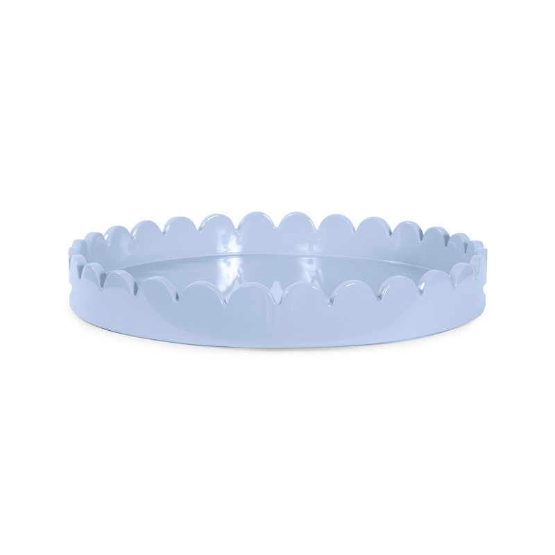 Effa Hand-Crafted Round Scalloped Wood Tray, Blue Gray