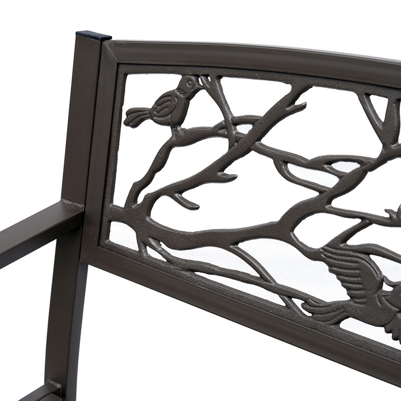 Banc de patio extérieur 50 po, avec motif animalier pour la cour, la pelouse, le porche. Charme rustique, assise ergonomique, métal en acier coulé massif, support brun - thème,
