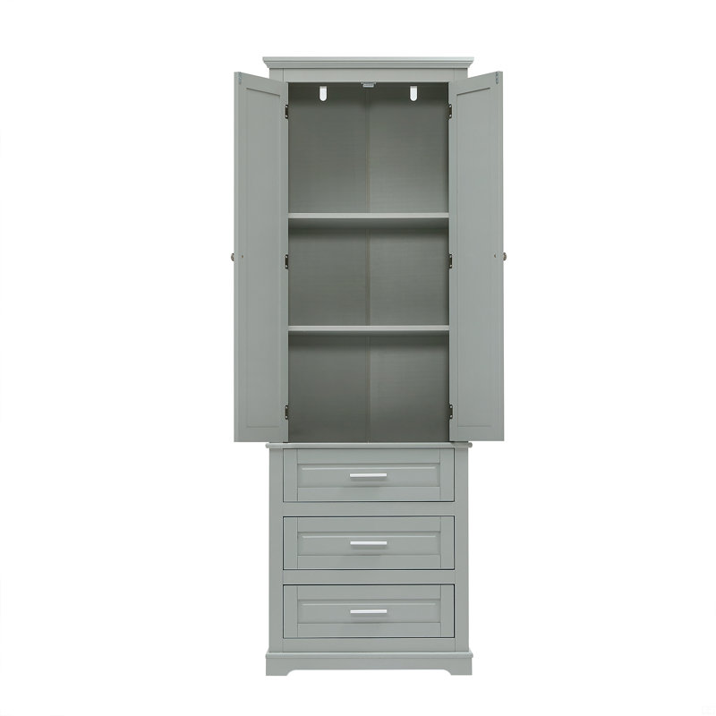 Tall Storage Cabinet With Three Drawers, Gray