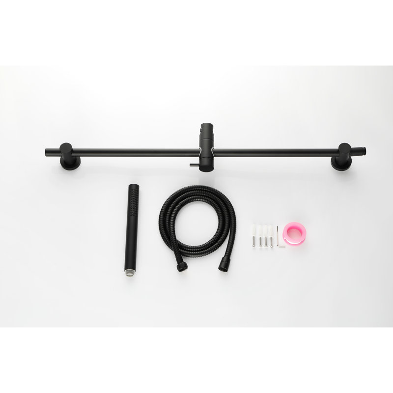 Douche à main 59 pouces avec hauteur réglable et barre coulissante de 28 pouces dans un tuyau mat noir, barre, noir
