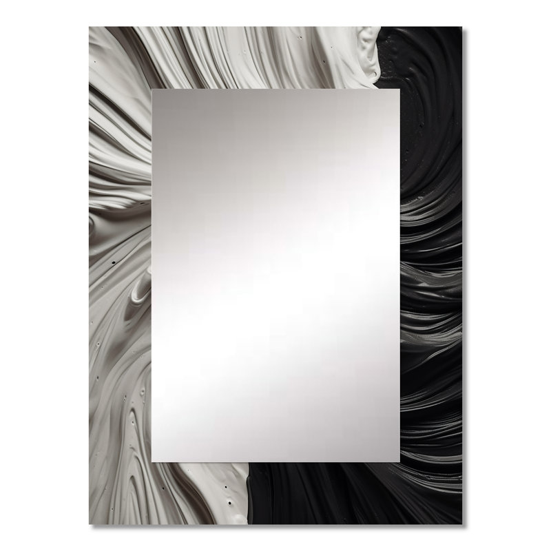 Black White Marbled Dreamscape I - Geometric Unique Mirror, Black Large Wall Mirror, Printed Metal Art, 32" x 24"