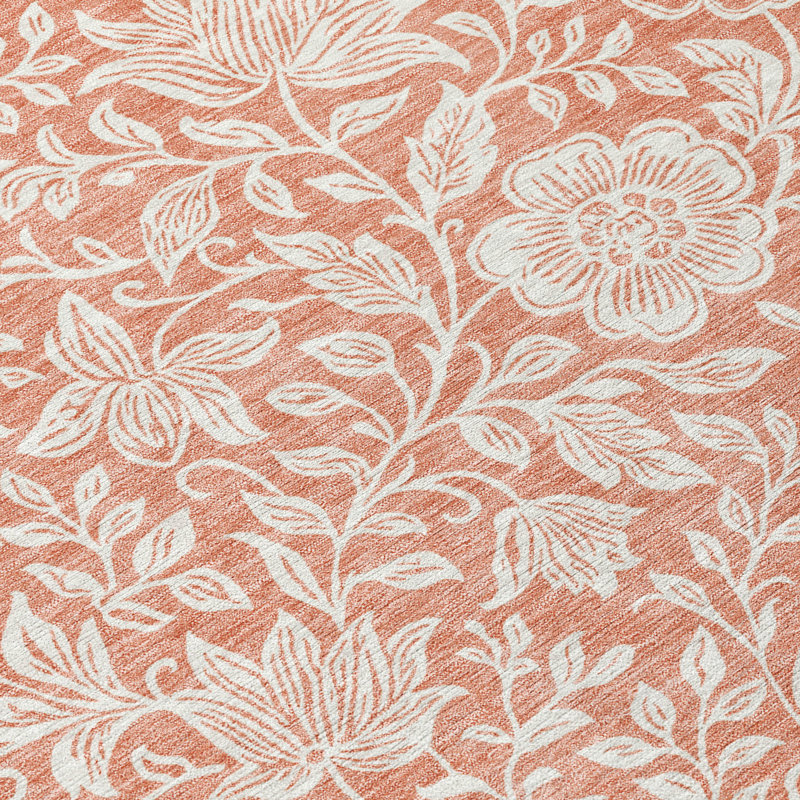 Machine Washable Indoor/Outdoor Chantille ACN2572 Floral Rug, 2'3" x 7'6" Runner, Salmon
