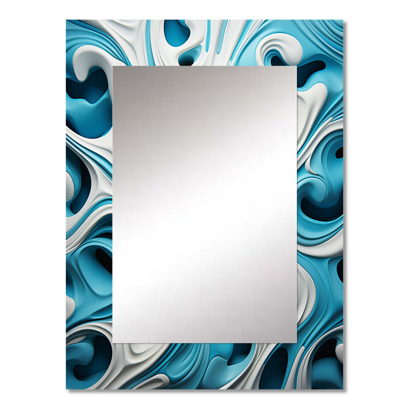 Op Op Blue and White Focus - miroir décoratif Op Art, miroir mural moderne, impression d'art en métal, 32 po x 24 po