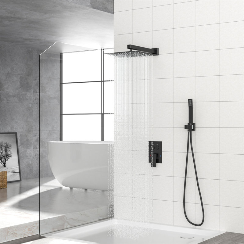 Pomme de douche double - Système de douche carré mural de 12 pouces avec valve brute