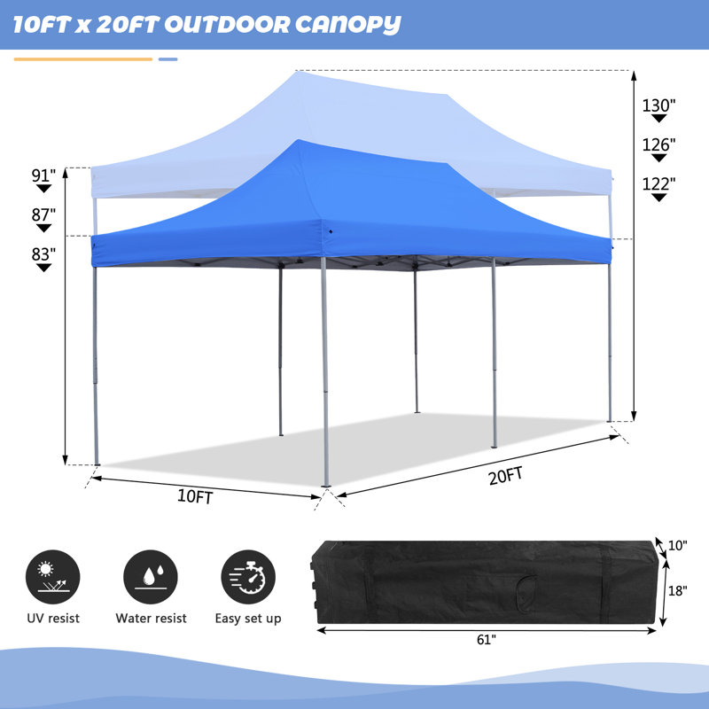 240'' W x 120'' D Steel Pop-Up Canopy, Blue