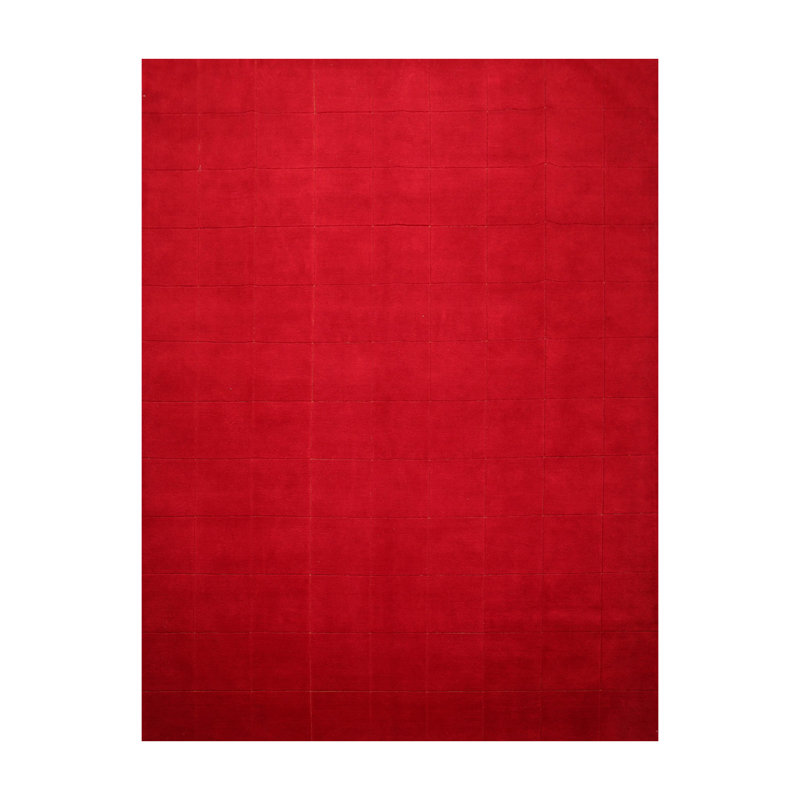 Tapis rouge en laine noué à la main de conception unique 9 pi 1 po x 12 pi Hasly