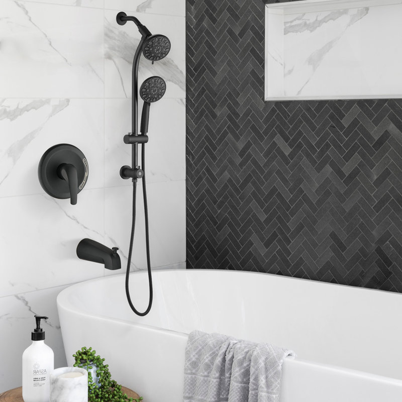 Tool-Free Shower Combo 7-Spray Matte Black 1.8GPM, Matte Black