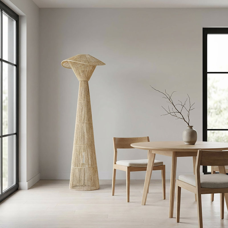 Eira 60" 1-light Modern Coastal Boho Floor Lamp With Handwoven Rattan Hat Shade