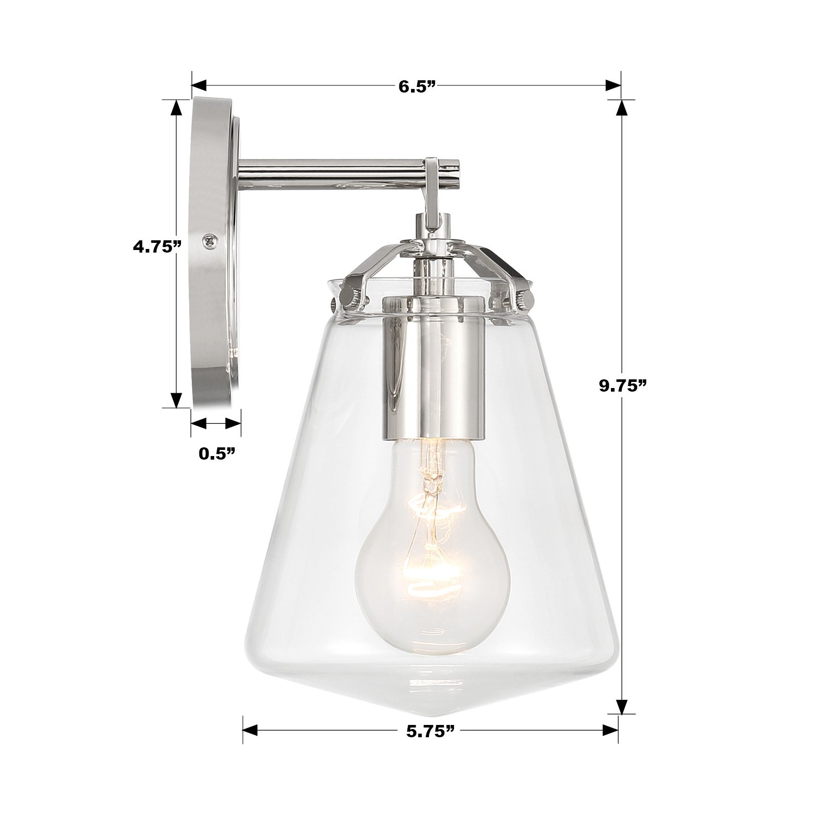 Single Light Dimmable Armed Sconce, Polished Nickel
